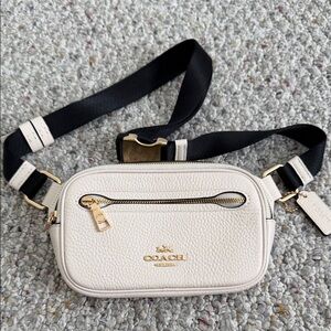 Coach Ivory Belt Bag with Black Strap